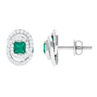 3/4 CT Princess Cut Emerald and Diamond Cocktail Stud Earrings Emerald - ( AAA ) - Quality - Rosec Jewels