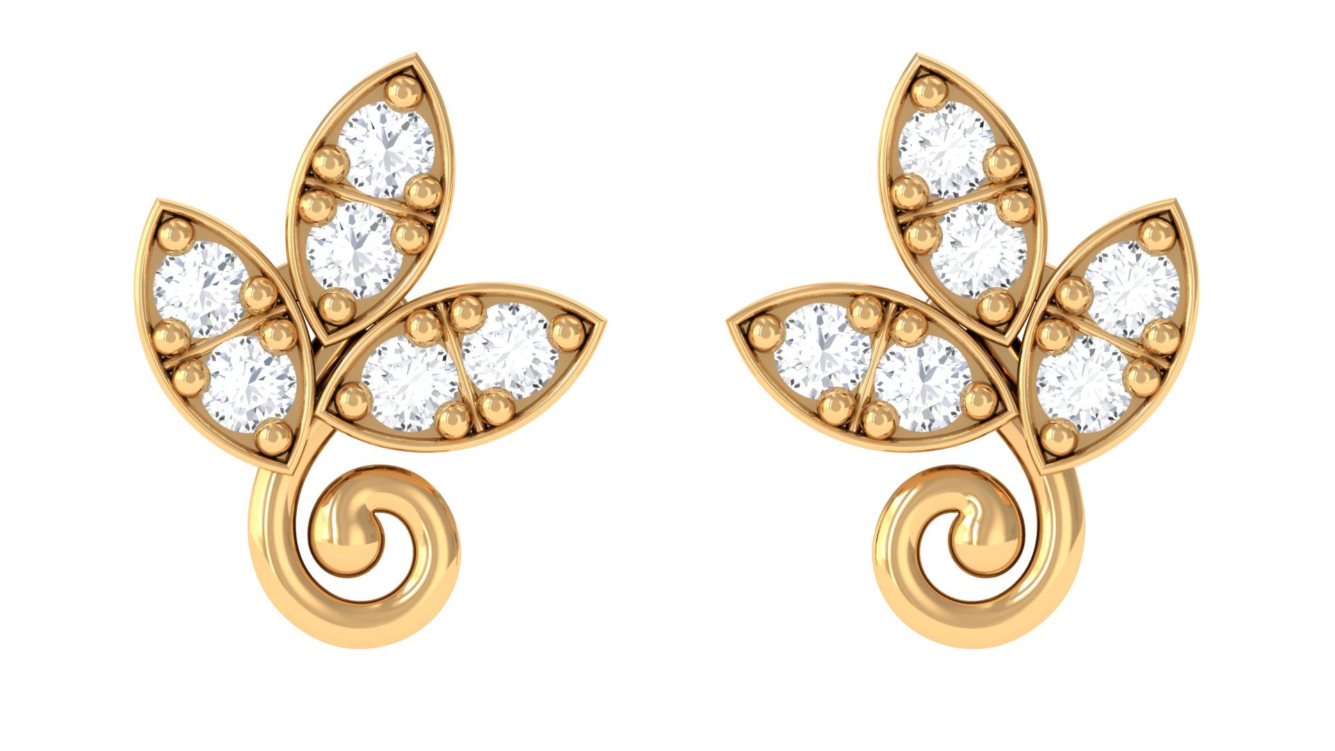 Rosec Jewels-Leaf Stud Earrings with Natural Diamond