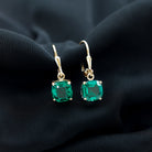 Cushion Cut Solitaire Created Emerald Drop Earrings Lab Created Emerald - ( AAAA ) - Quality - Rosec Jewels