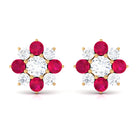 1 CT Diamond and Ruby Floral Stud Earrings Ruby - ( AAA ) - Quality - Rosec Jewels