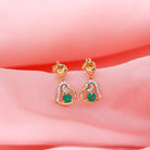 Round Emerald and Diamond Heart Drop Earrings Emerald - ( AAA ) - Quality - Rosec Jewels