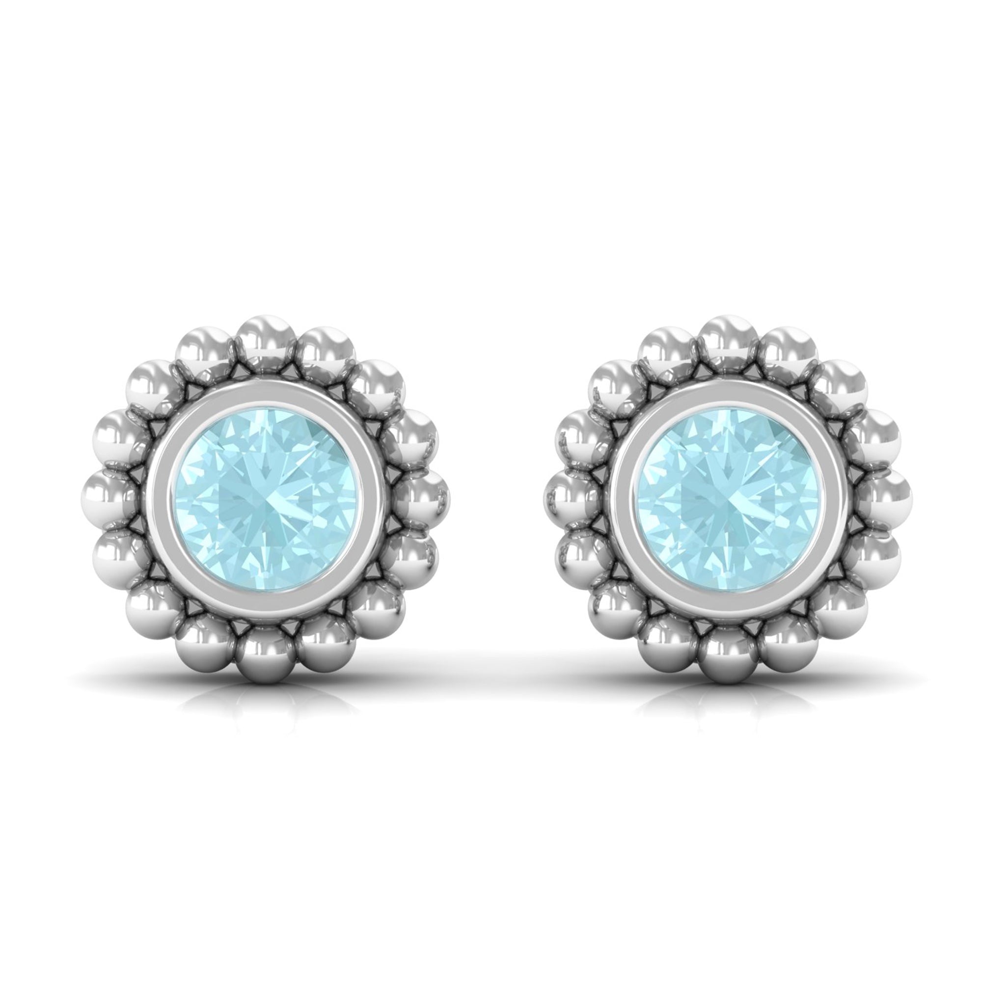 Bezel Set Sky Blue Topaz and Gold Beaded Stud Earrings Sky Blue Topaz - ( AAA ) - Quality - Rosec Jewels