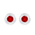 Round Created Ruby Braided Halo Stud Earrings with Diamond Lab Created Ruby - ( AAAA ) - Quality - Rosec Jewels