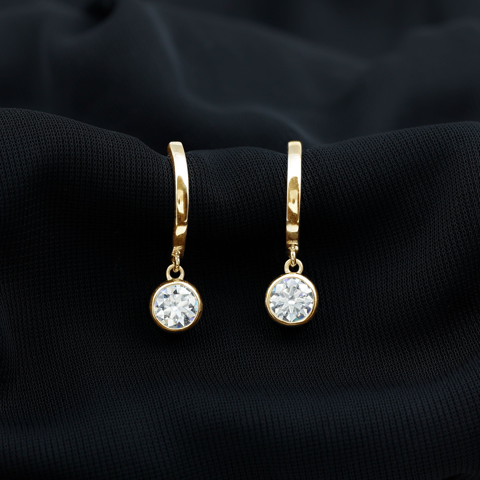 Bezel Set Moissanite and Gold Hinged Hoop Earrings Moissanite - ( D-VS1 ) - Color and Clarity - Rosec Jewels