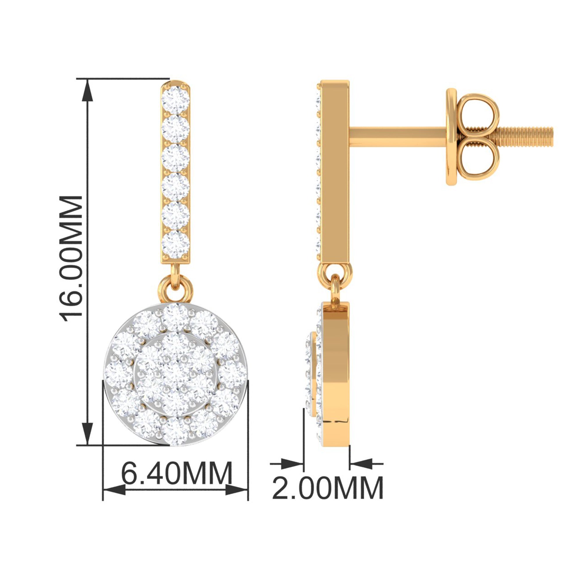 3/4 CT Real Diamond Dangle Earrings in Gold Diamond - ( HI-SI ) - Color and Clarity - Rosec Jewels