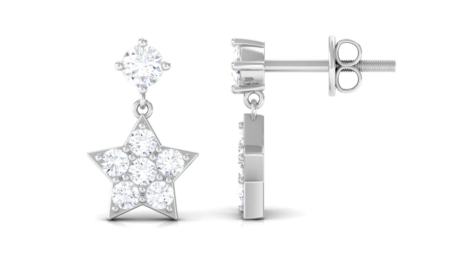 Rosec Jewels-Natural Diamond Star Drop Earrings with Screw Back