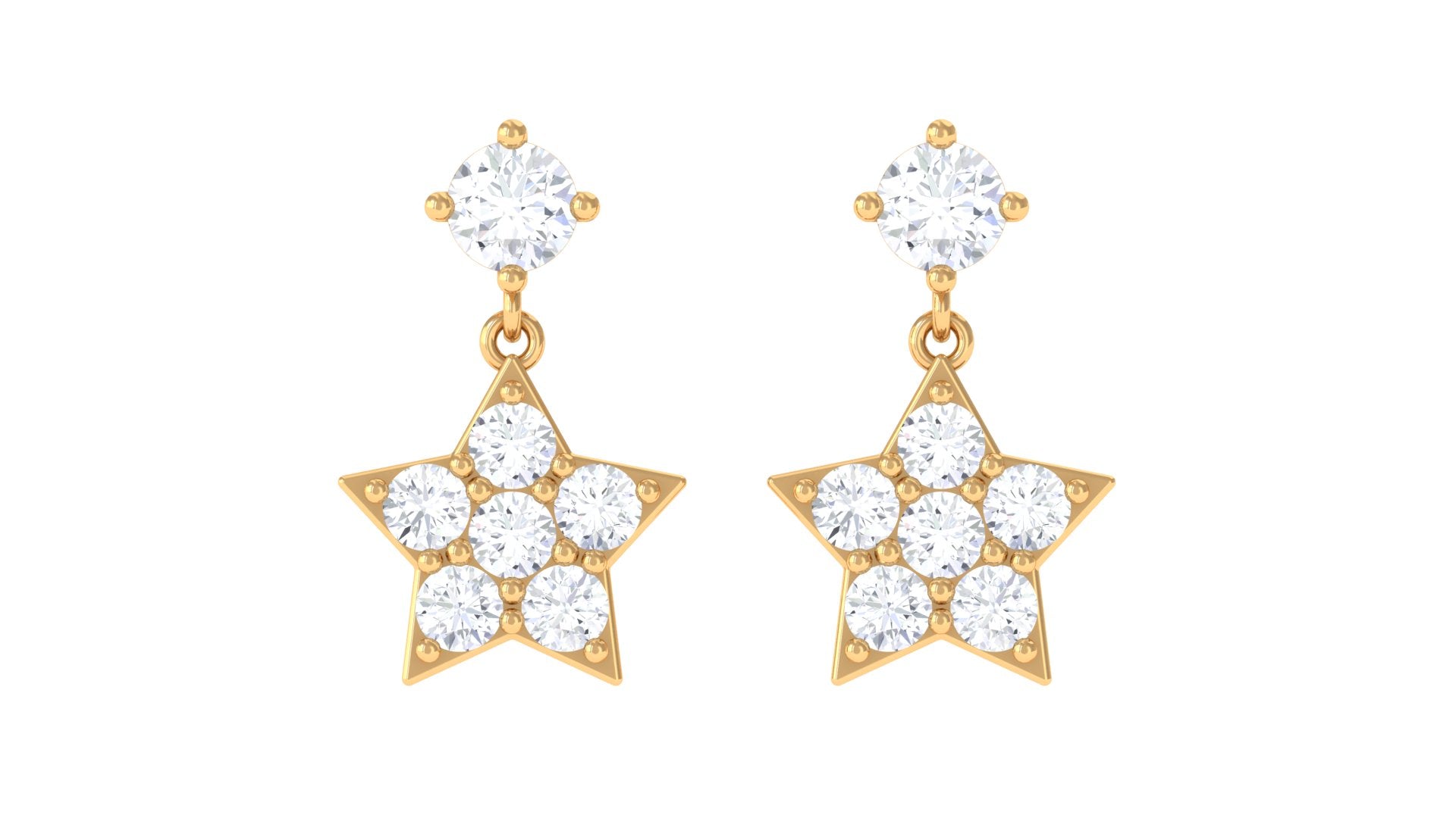 Rosec Jewels-Natural Diamond Star Drop Earrings with Screw Back