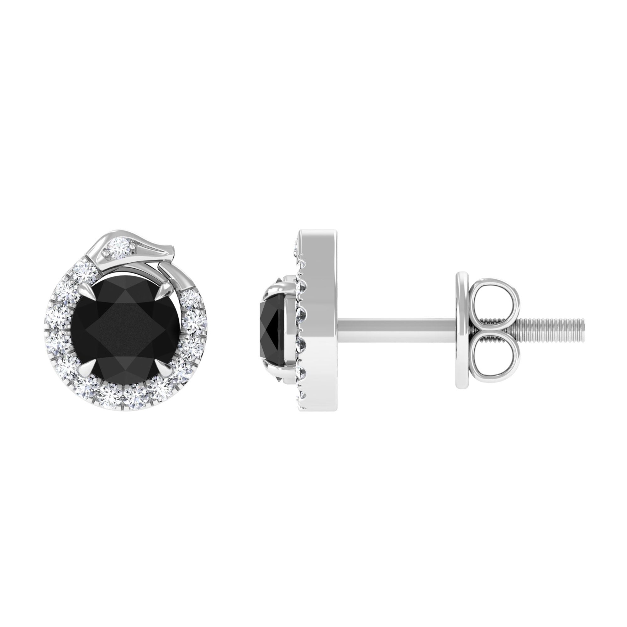 Classic Black and White Diamond Snake Stud Earrings Black Diamond - ( AAA ) - Quality - Rosec Jewels