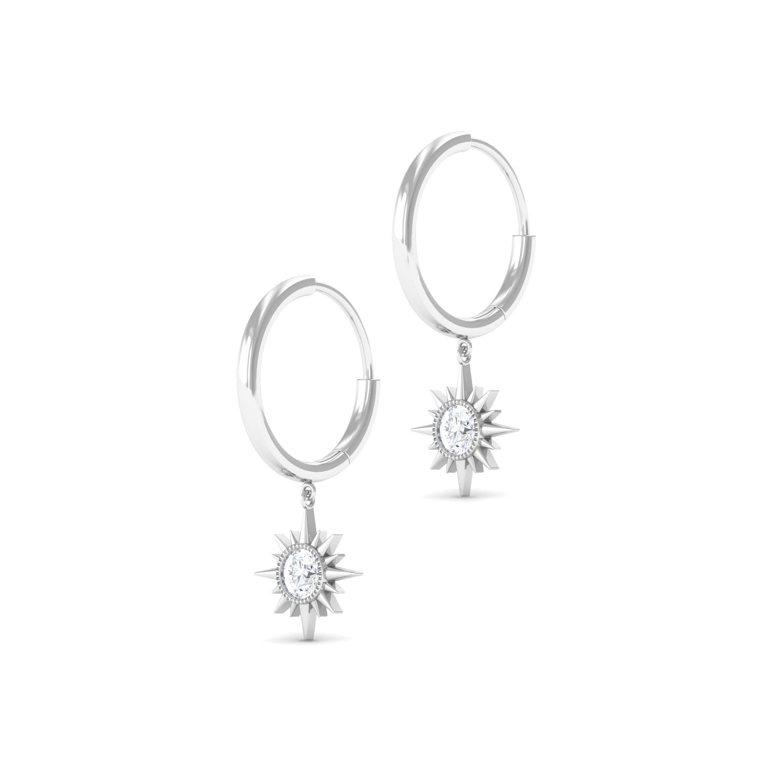 Bezel Set Round Moissanite Sunburst Hoop Drop Earrings Moissanite - ( D-VS1 ) - Color and Clarity - Rosec Jewels