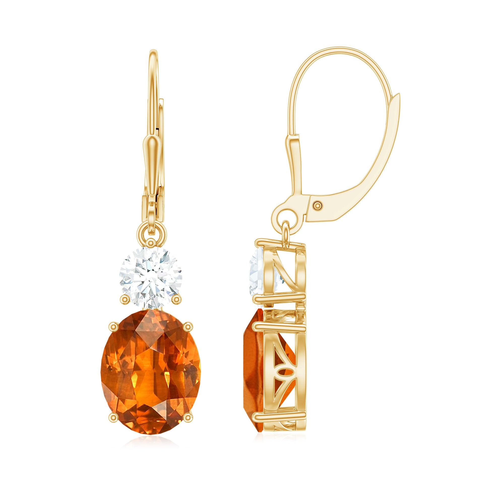 Certified Lab Grown Orange Sapphire And Moissanite Drop Dangle Earrings Lab Created Orange Sapphire - ( AAAA ) - Quality - Rosec Jewels