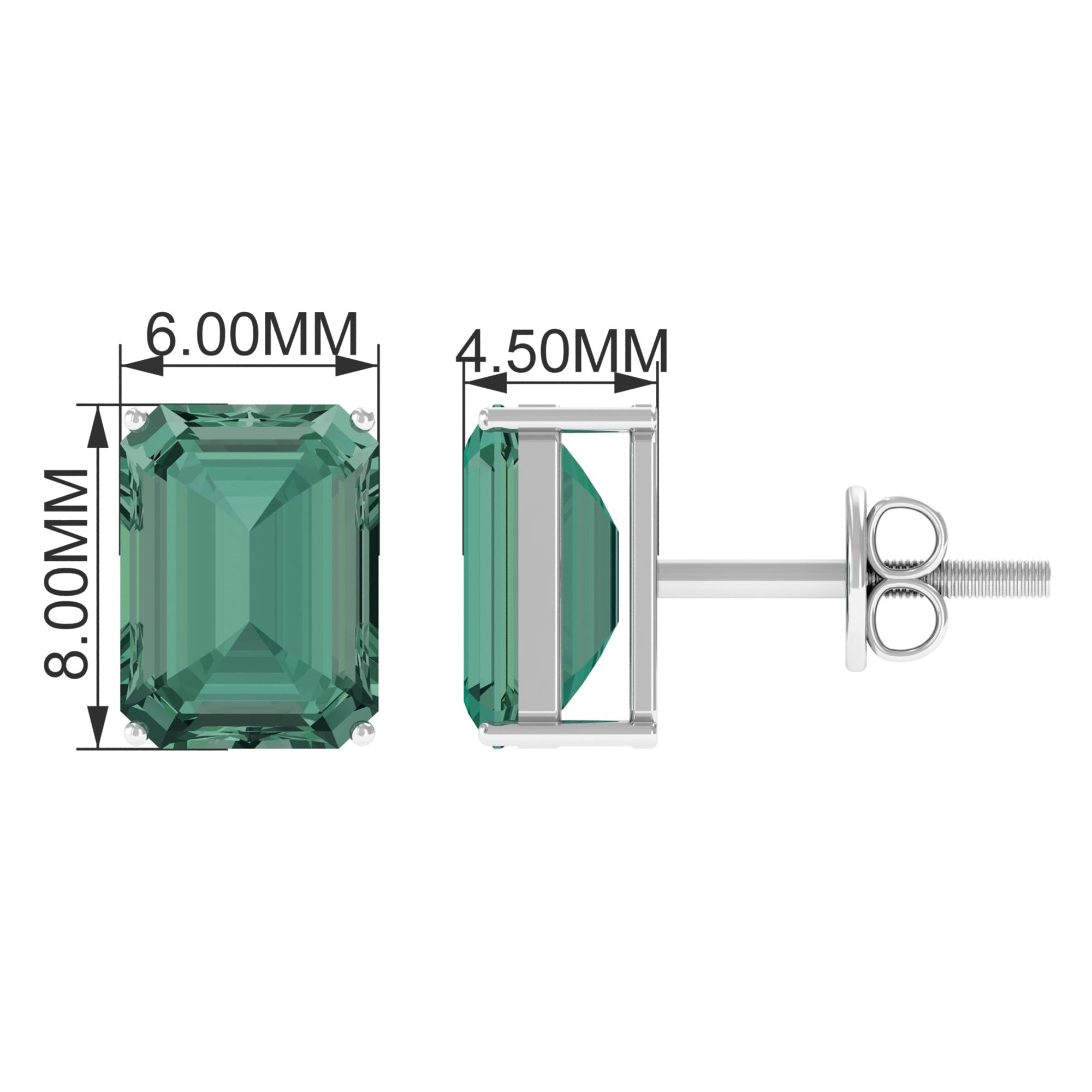 Solitaire Created Green Sapphire Octagon Stud Earrings Lab Created Green Sapphire - ( AAAA ) - Quality - Rosec Jewels