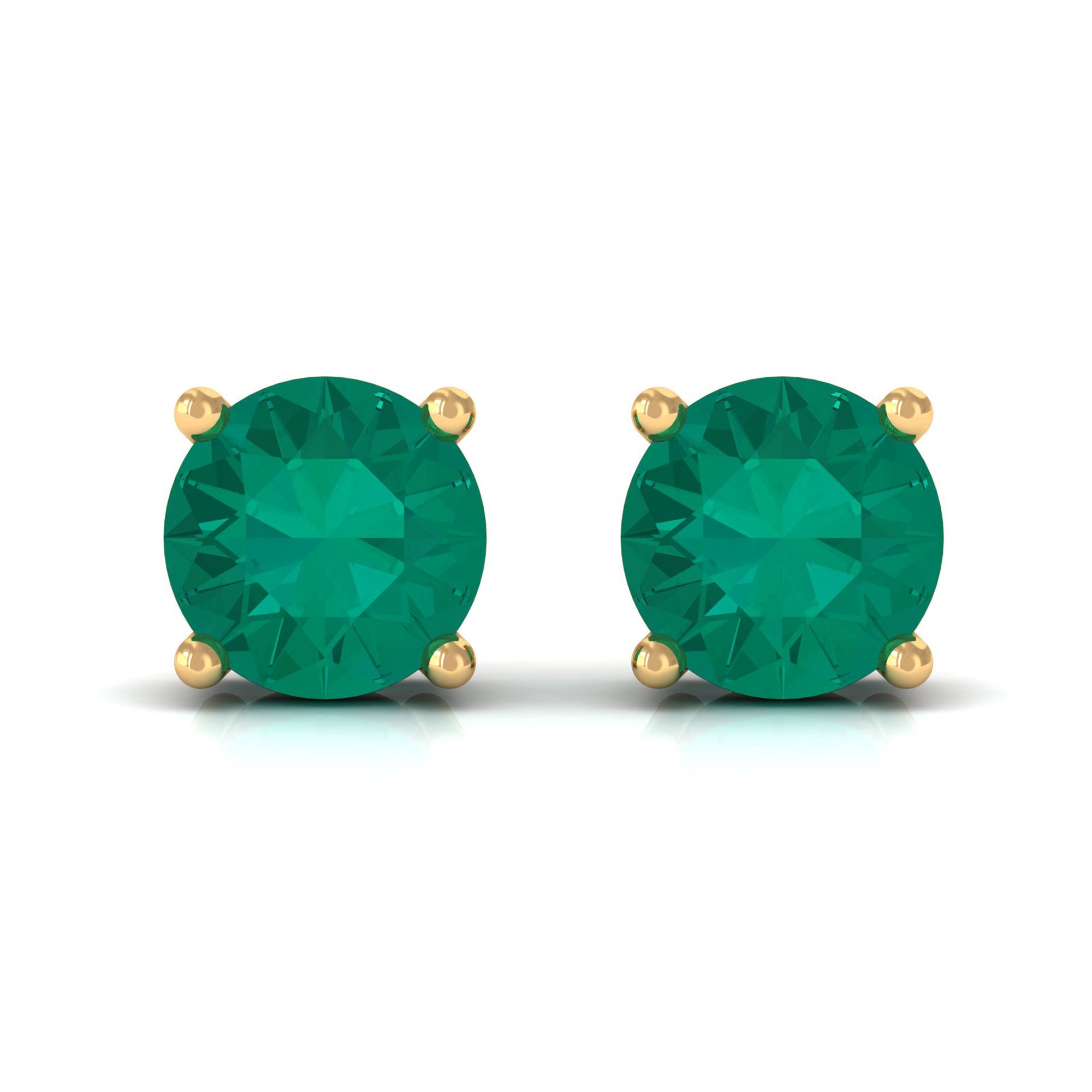 Round Shape Lab Grown Emerald Solitaire Stud Earrings Lab Created Emerald - ( AAAA ) - Quality - Rosec Jewels