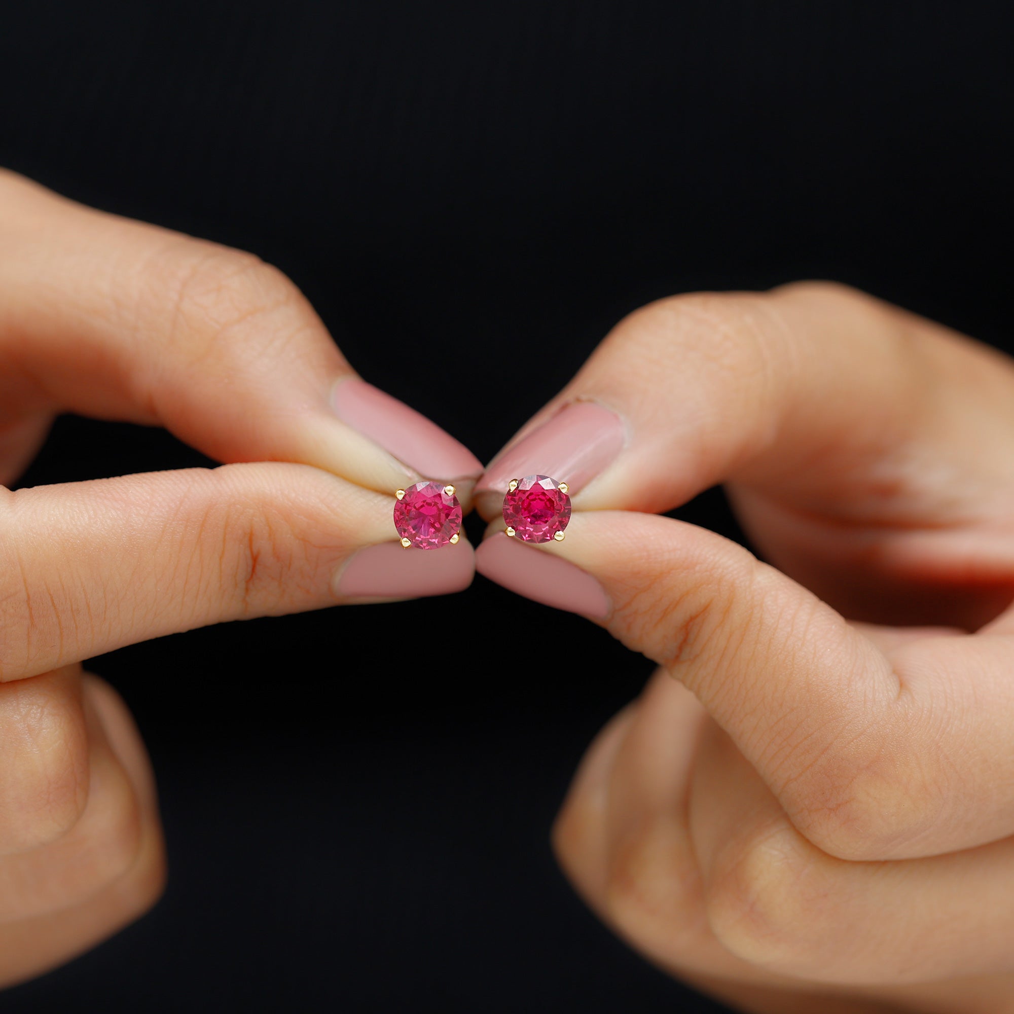 6 MM Round Cut Solitaire Lab Created Ruby Stud Earring for women Lab Created Ruby - ( AAAA ) - Quality - Rosec Jewels