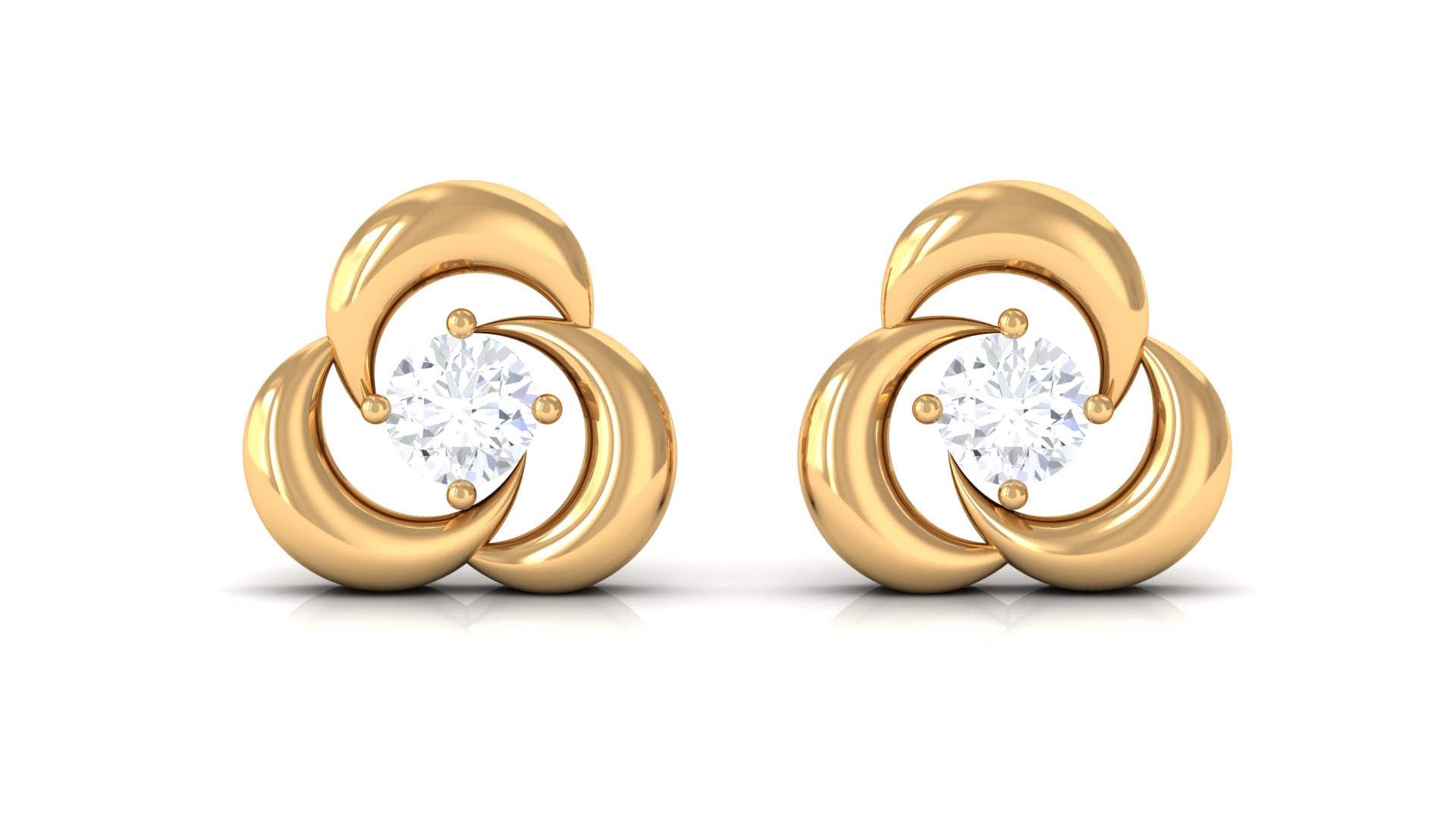 Rosec Jewels-Diamond Solitaire and Gold Swirl Stud Earring with Screw Back Closure