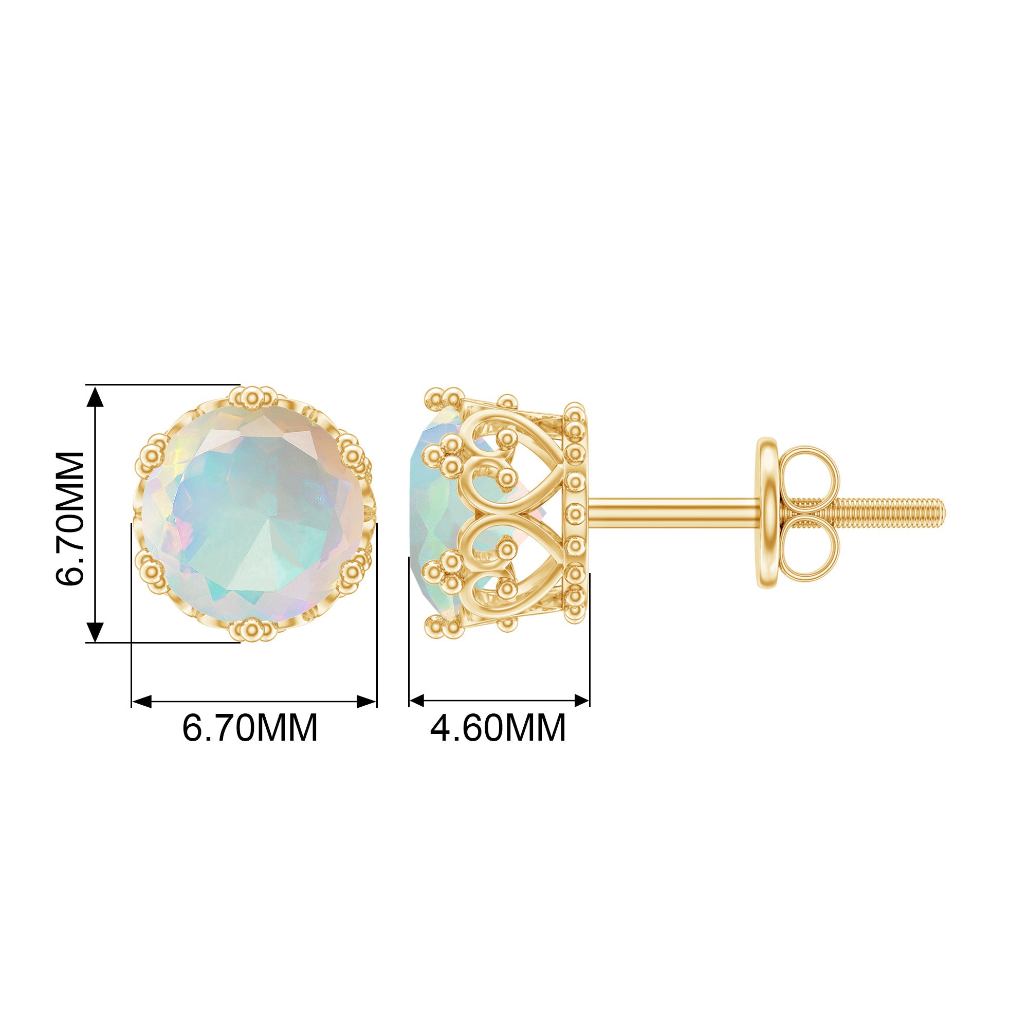 6 MM Ethiopian Opal Solitaire Crown Stud Earrings Ethiopian Opal - ( AAA ) - Quality - Rosec Jewels