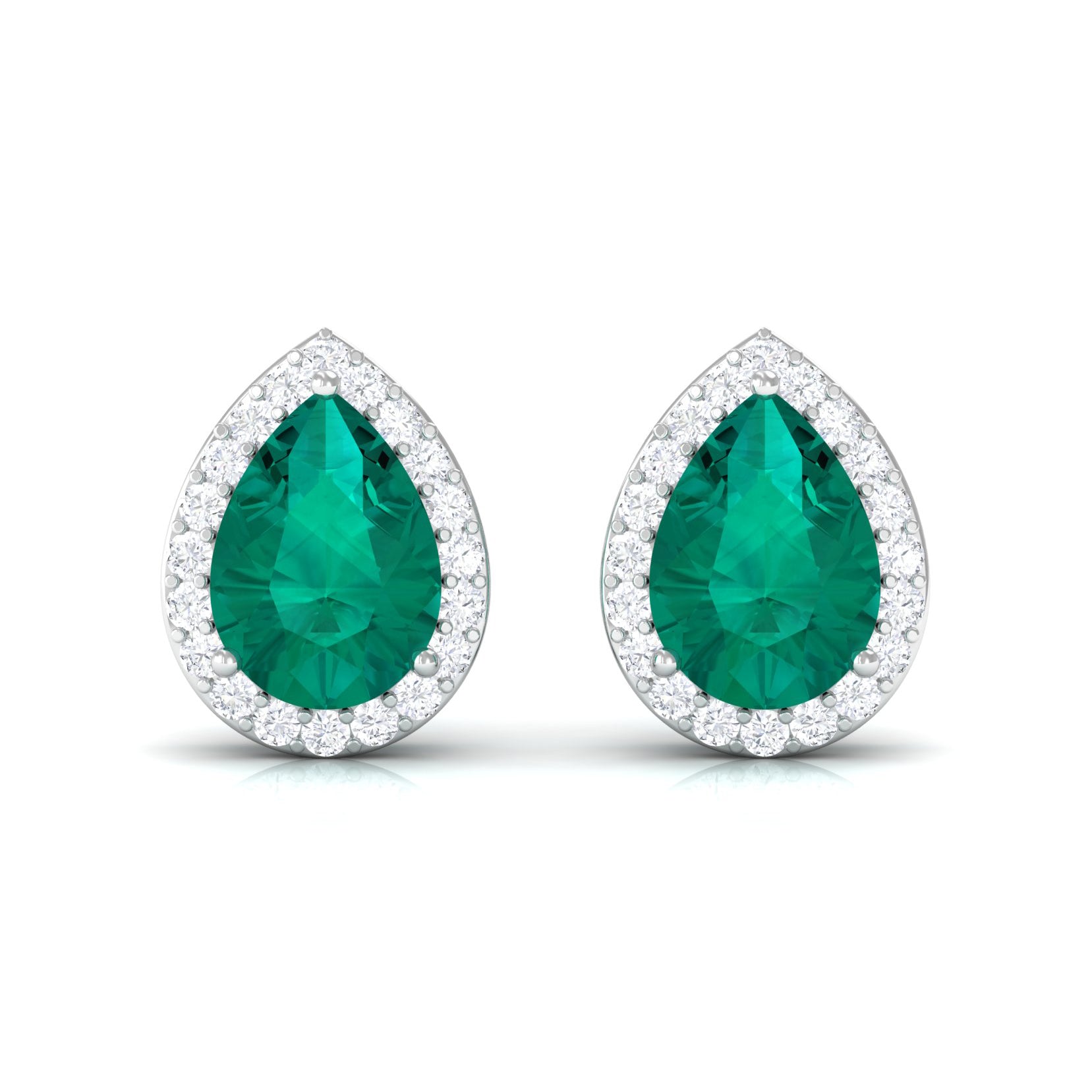 Classic Pear Cut Emerald Diamond Accent Stud Earrings Emerald - ( AAA ) - Quality - Rosec Jewels