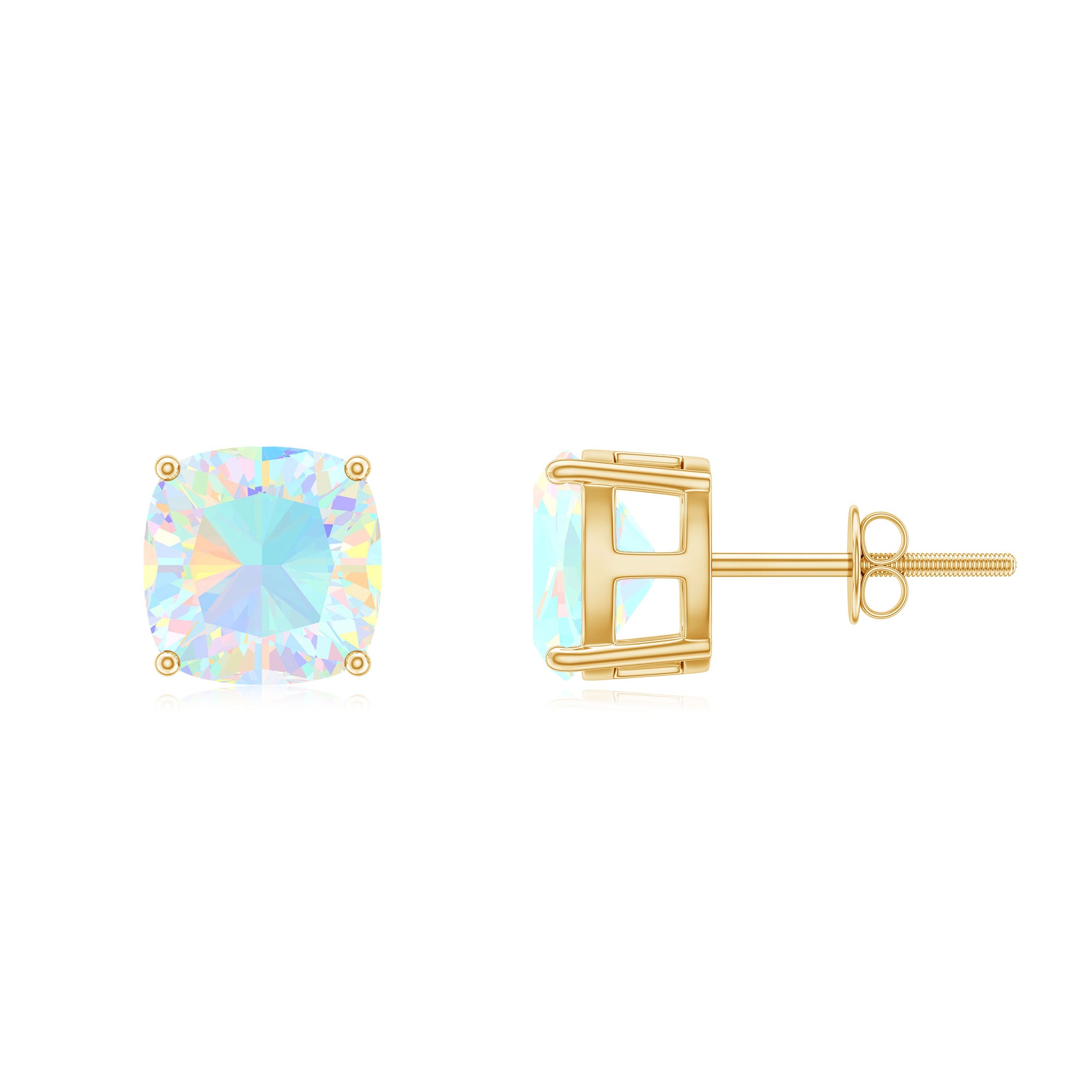 7 MM Cushion Cut Ethiopian Opal Solitaire Stud Earrings in Prong Setting Ethiopian Opal - ( AAA ) - Quality - Rosec Jewels