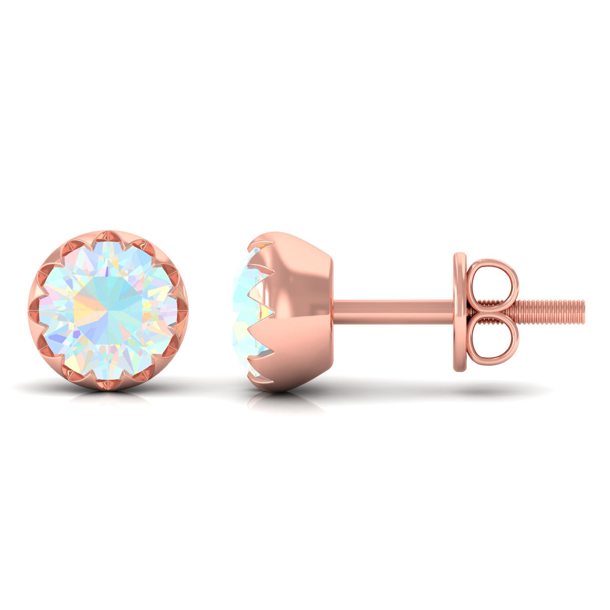 5 MM Ethiopian Opal Solitaire Stud Earring in Scalloped Bezel Setting Ethiopian Opal - ( AAA ) - Quality - Rosec Jewels