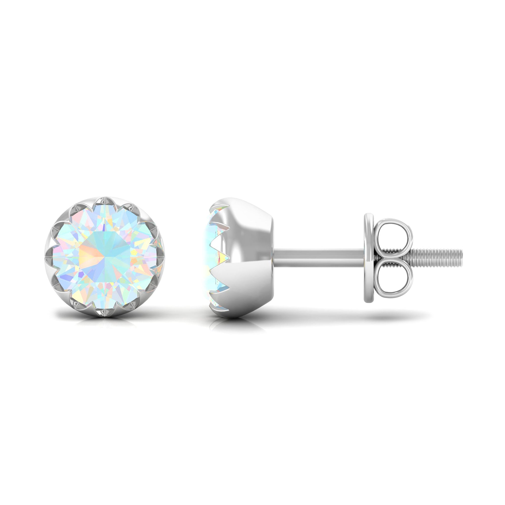 5 MM Ethiopian Opal Solitaire Stud Earring in Scalloped Bezel Setting Ethiopian Opal - ( AAA ) - Quality - Rosec Jewels