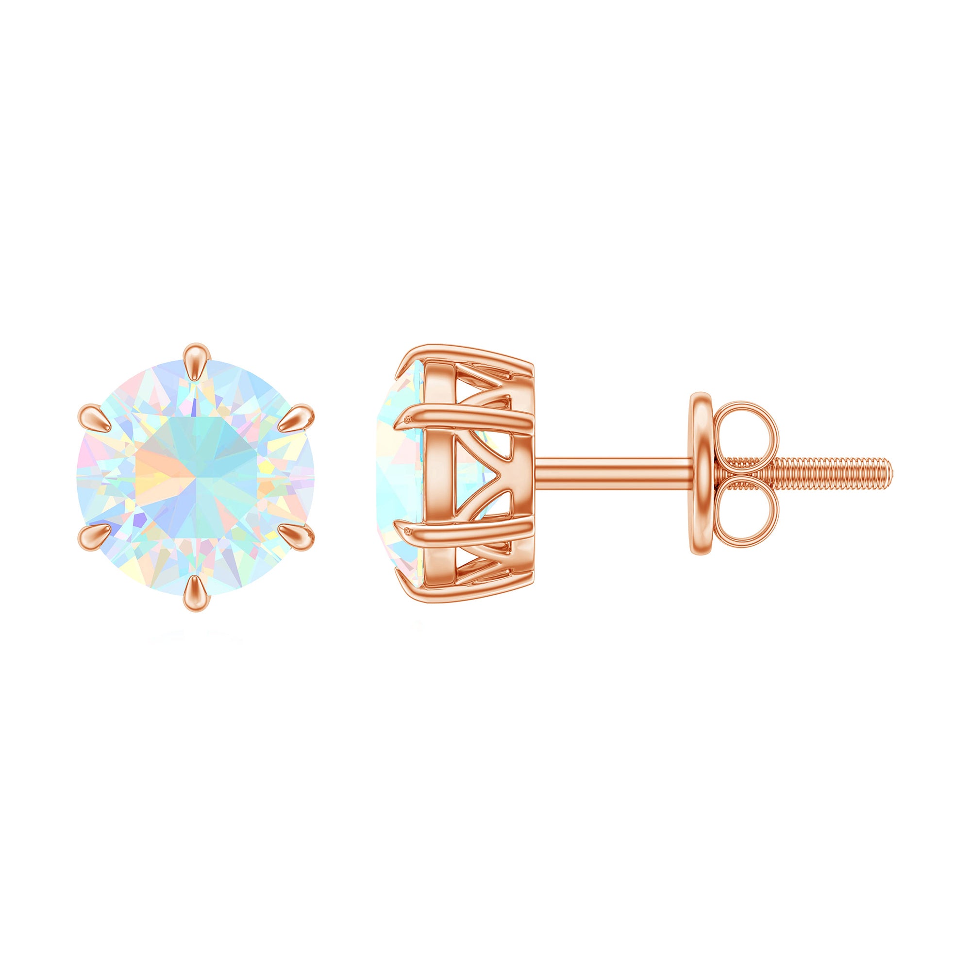 6 MM Round Ethiopian Opal Solitaire Stud Earrings in 6 Claw Prong Setting Ethiopian Opal - ( AAA ) - Quality - Rosec Jewels