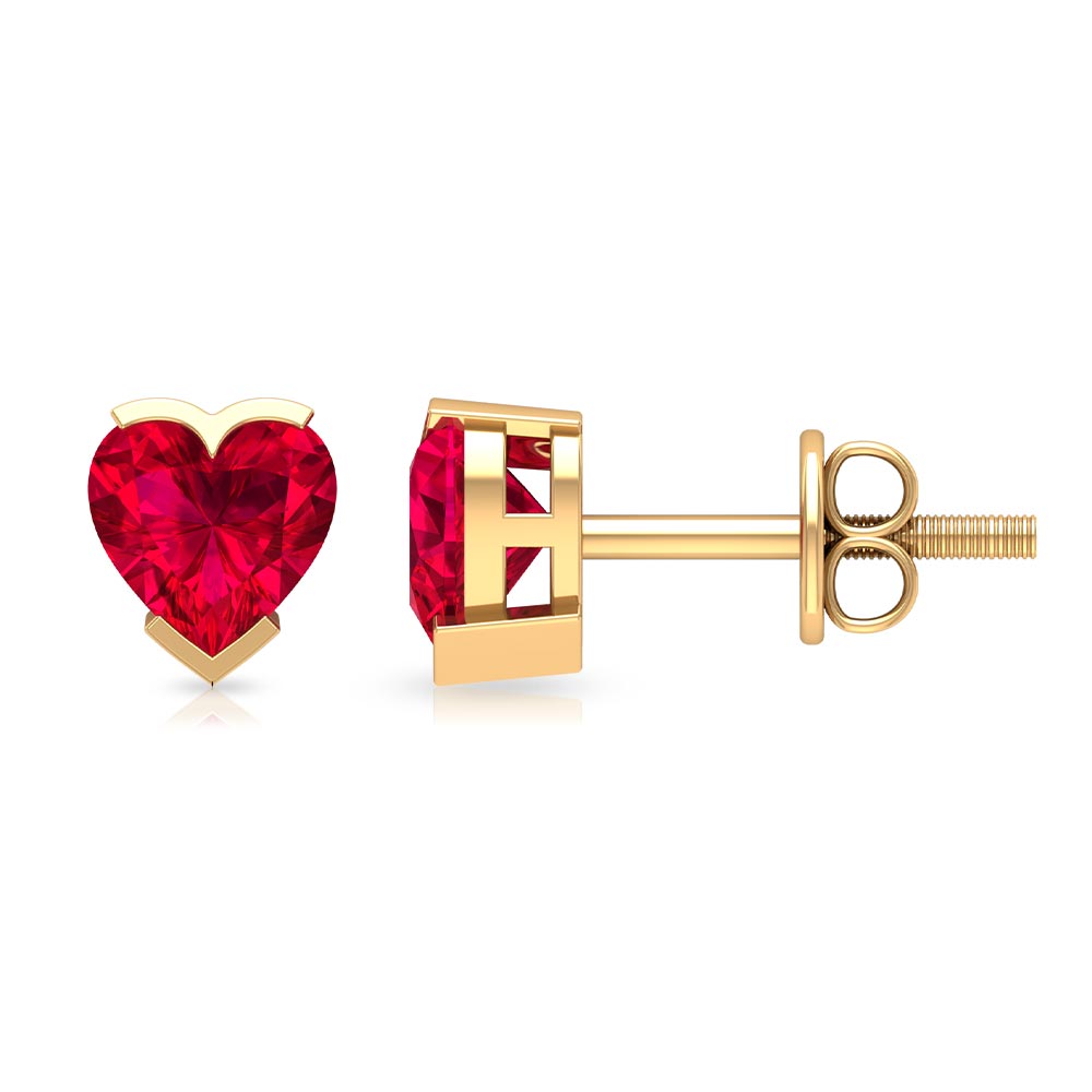 5 MM Heart Shape Ruby Solitaire Stud Earrings Ruby - ( AAA ) - Quality - Rosec Jewels