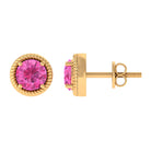 Round Pink Sapphire Solitaire Stud Earrings in Rope Frame Pink Sapphire - ( AAA ) - Quality - Rosec Jewels