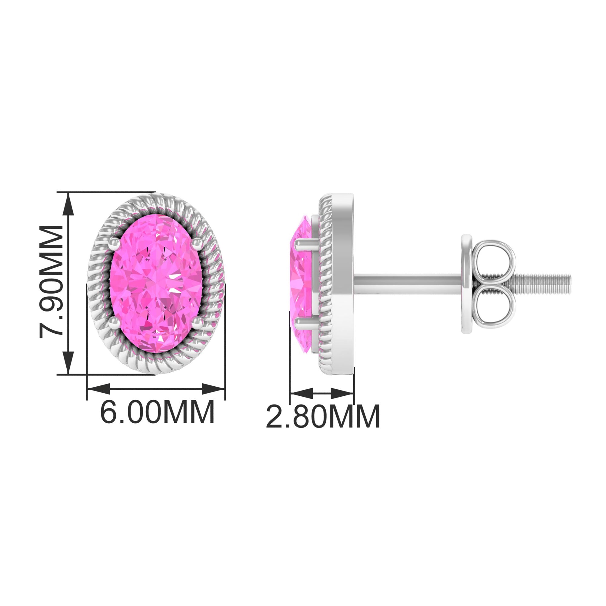 Oval Cut Pink Sapphire Solitaire Stud Earrings in Rope Frame Pink Sapphire - ( AAA ) - Quality - Rosec Jewels