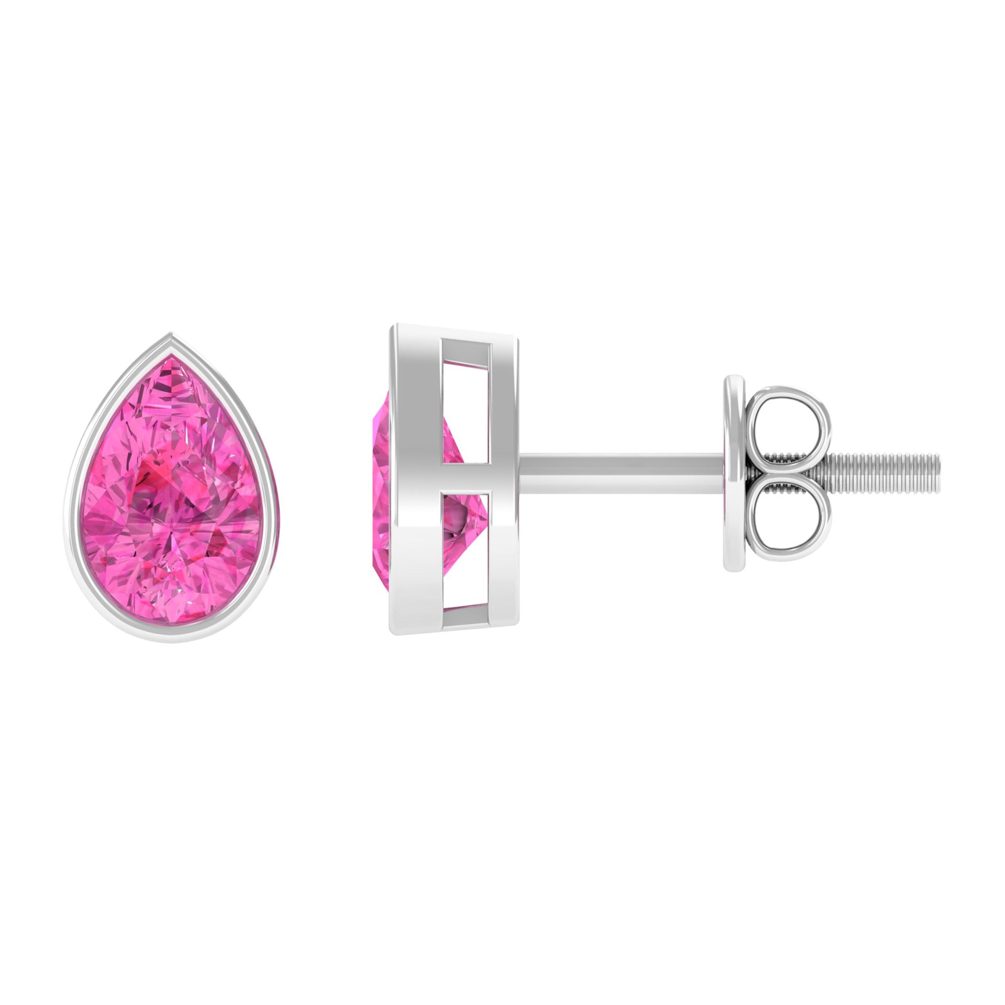 Bezel Set Pear Cut Pink Sapphire Solitaire Stud Earrings Pink Sapphire - ( AAA ) - Quality - Rosec Jewels