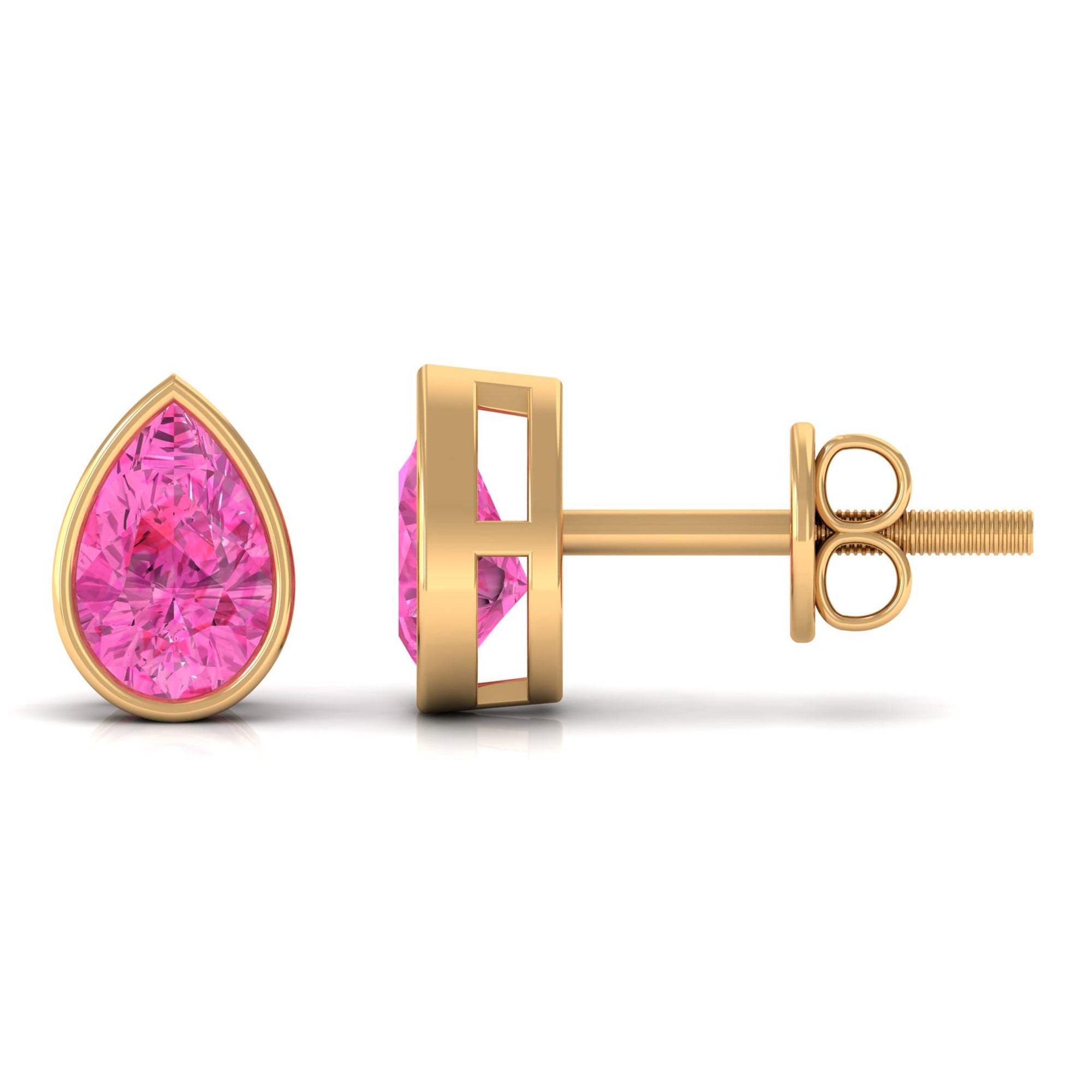 Bezel Set Pear Cut Pink Sapphire Solitaire Stud Earrings Pink Sapphire - ( AAA ) - Quality - Rosec Jewels