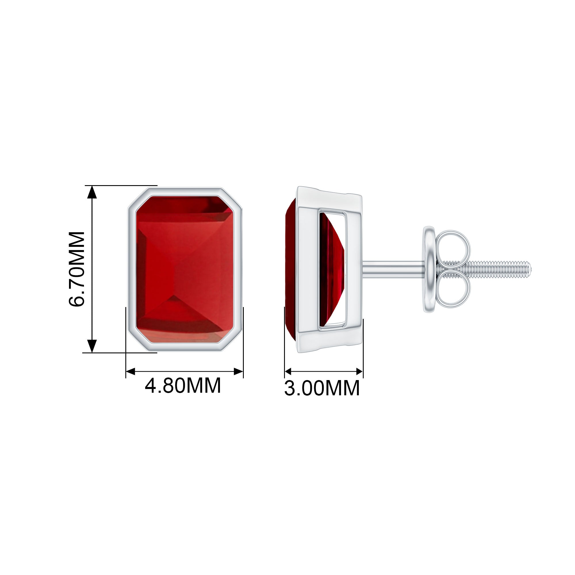 1.5 CT Bezel Set Octagon Cut Created Ruby Solitaire Stud Earrings Lab Created Ruby - ( AAAA ) - Quality - Rosec Jewels