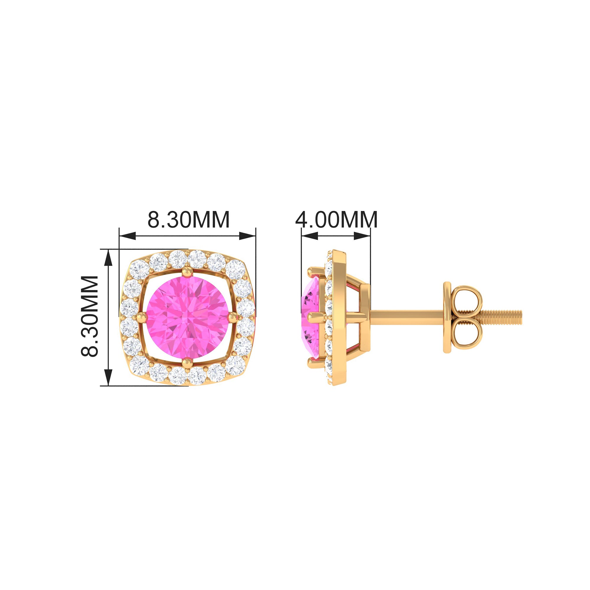 Classic Pink Sapphire and Diamond Halo Stud Earrings Pink Sapphire - ( AAA ) - Quality - Rosec Jewels