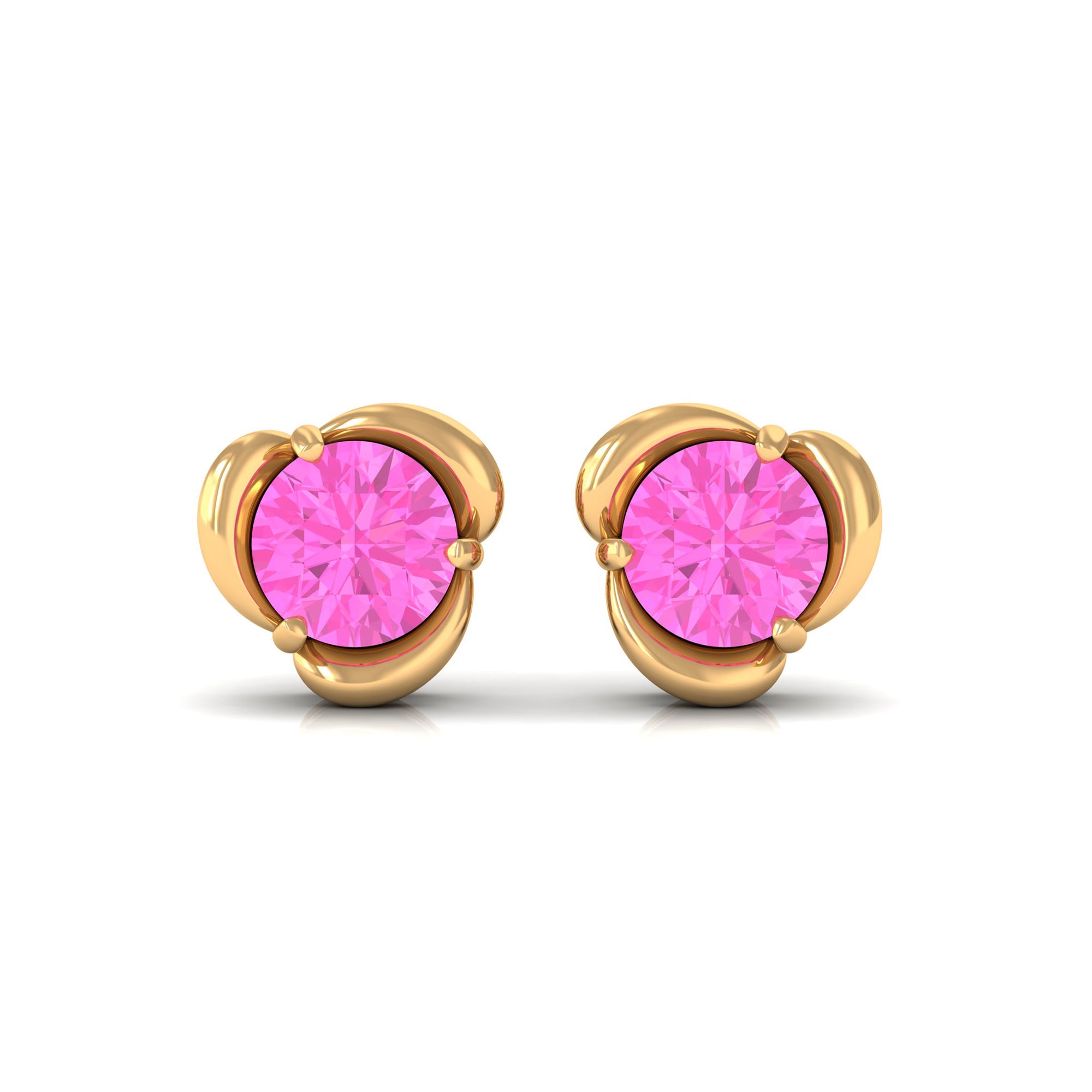 Round Cut Solitaire Pink Sapphire Flower Stud Earrings Pink Sapphire - ( AAA ) - Quality - Rosec Jewels