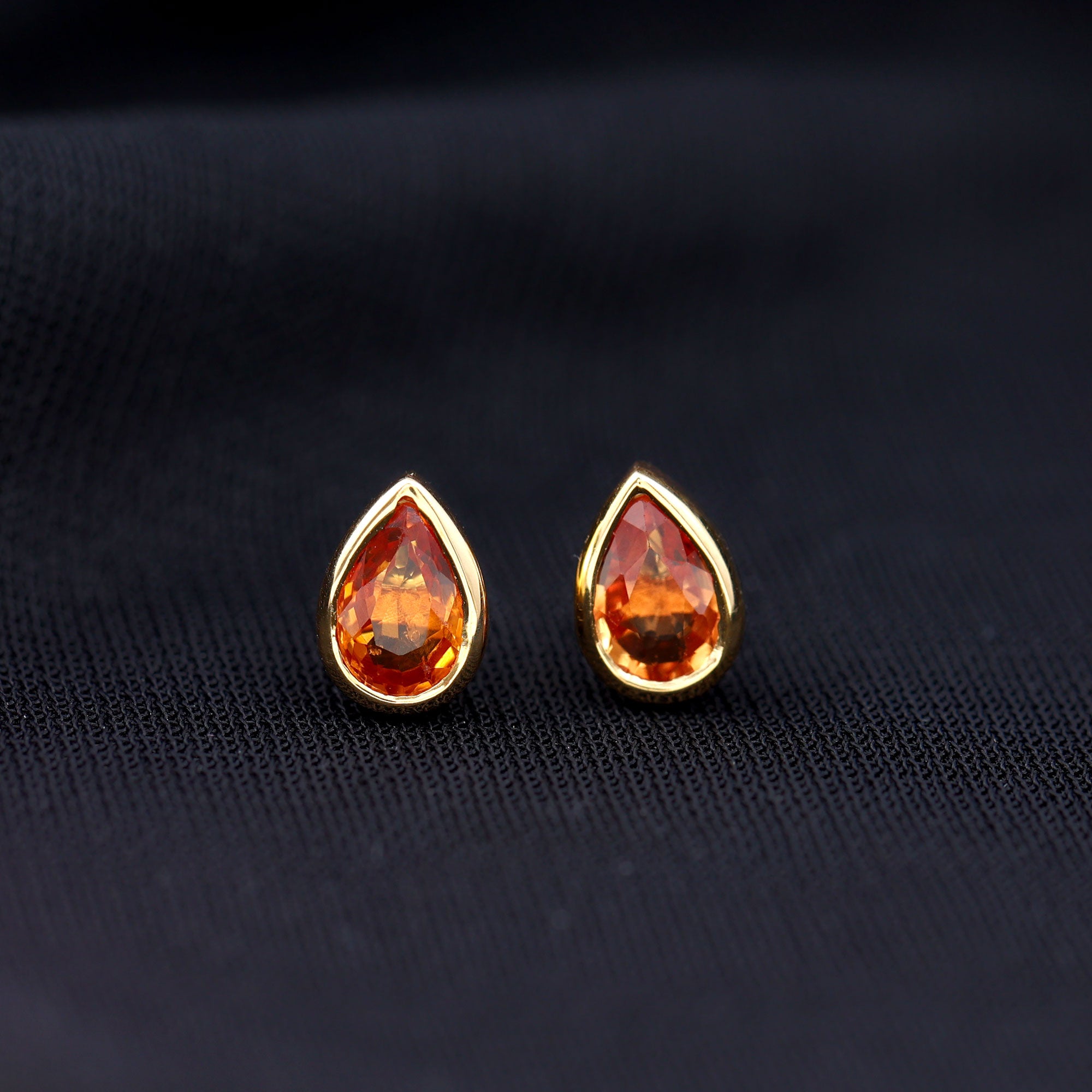 4X6 MM Pear Cut Orange Sapphire Solitaire Stud Earrings in Bezel Setting Orange Sapphire - ( AAA ) - Quality - Rosec Jewels