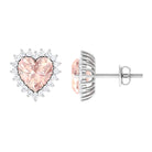 Heart Shape Morganite Halo Stud Earrings with Diamond Morganite - ( AAA ) - Quality - Rosec Jewels