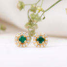 1/4 CT Emerald and Diamond Stud Earrings in Halo Emerald - ( AAA ) - Quality - Rosec Jewels