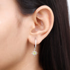 4 MM Round Shape Peridot and Gold Sunburst Hoop Drop Earrings For Women Peridot - ( AAA ) - Quality - Rosec Jewels