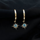 4 MM Round Shape Aquamarine and Gold Sunburst Hoop Drop Earrings For Women Aquamarine - ( AAA ) - Quality - Rosec Jewels