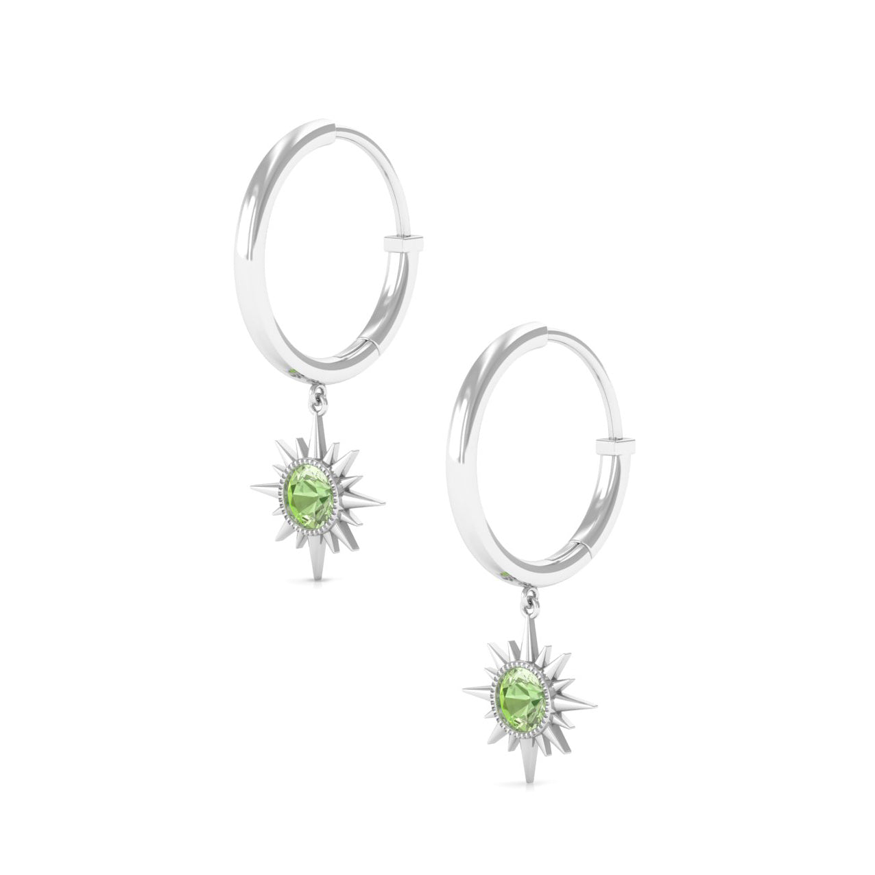 3/4 CT Milgrain Bezel Set Green Sapphire Sunburst Drop Hoop Earrings Green Sapphire - ( AAA ) - Quality - Rosec Jewels