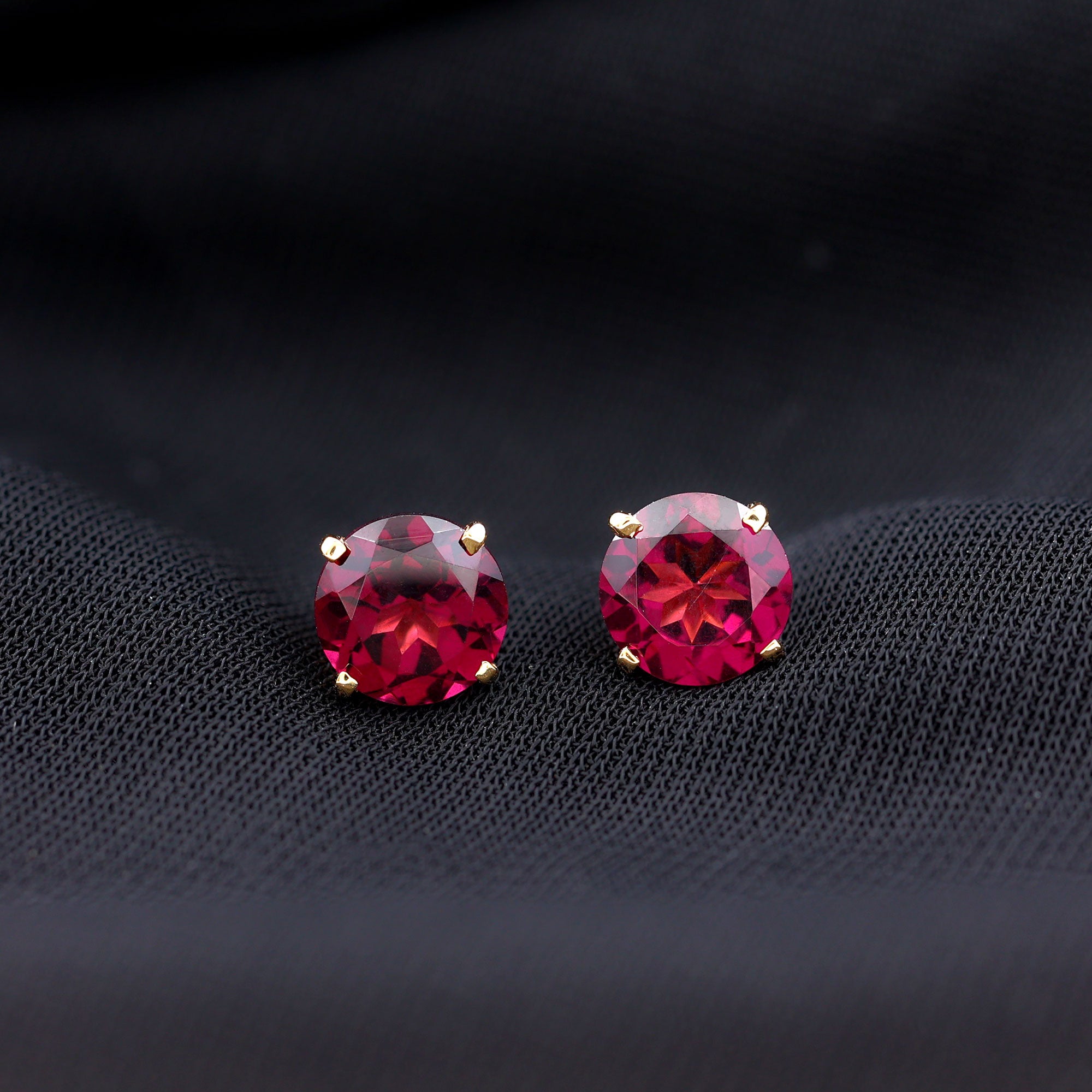 Round Rhodolite Solitaire Stud Earrings in Square Prong Setting Rhodolite - ( AAA ) - Quality - Rosec Jewels