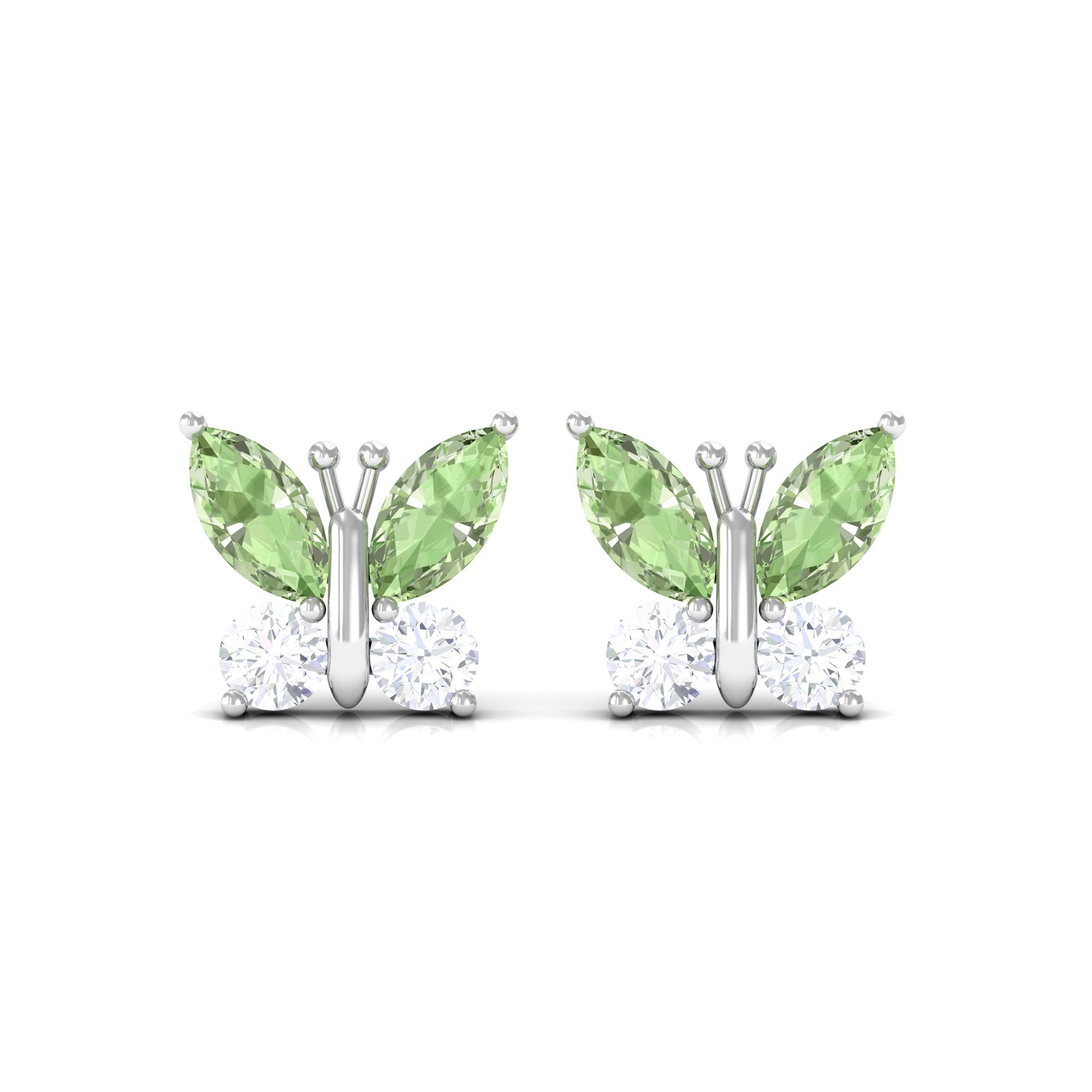 Green Sapphire and Diamond Butterfly Stud Earrings Green Sapphire - ( AAA ) - Quality - Rosec Jewels