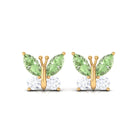 Green Sapphire and Diamond Butterfly Stud Earrings Green Sapphire - ( AAA ) - Quality - Rosec Jewels