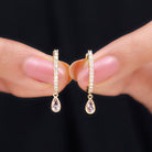 1/4 CT Minimal Morganite Drop Hinged Hoop Earrings with Diamond Accent Morganite - ( AAA ) - Quality - Rosec Jewels