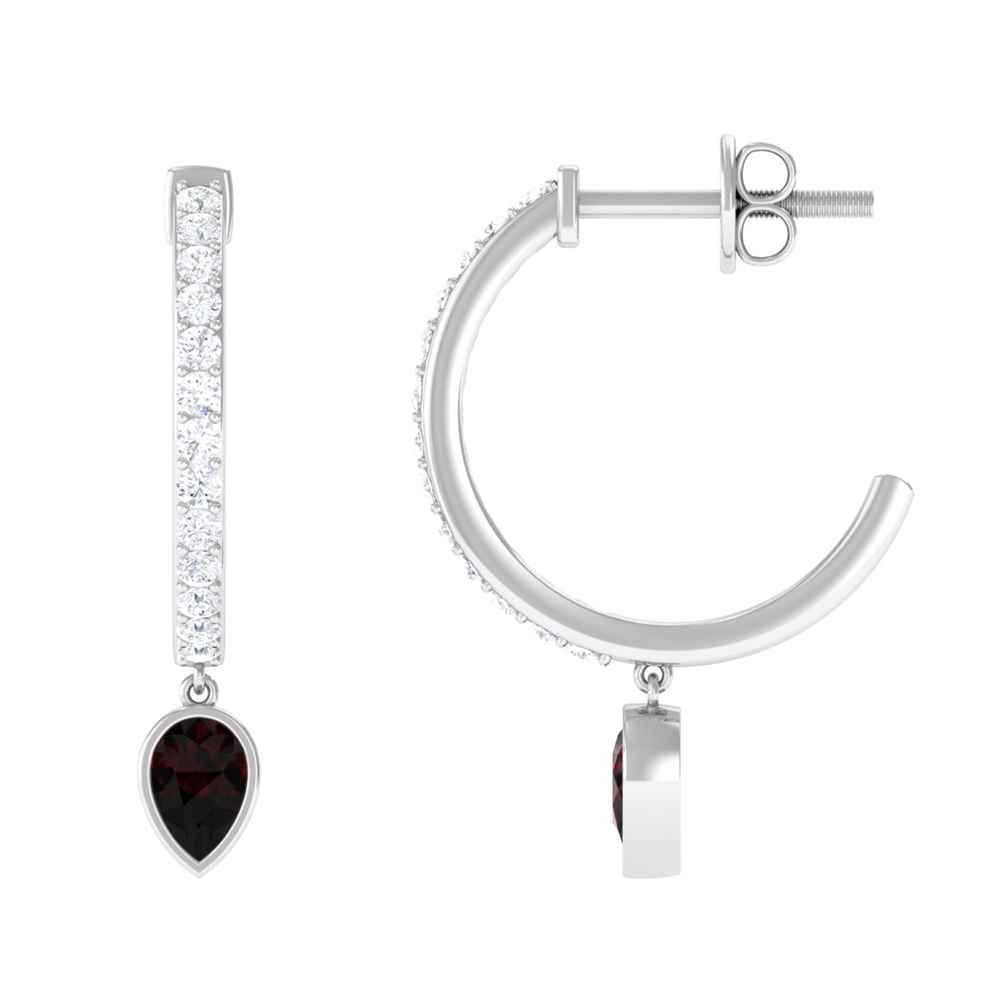 1 CT Minimal Garnet Drop Hinged Hoop Earrings with Diamond Accent Garnet - ( AAA ) - Quality - Rosec Jewels