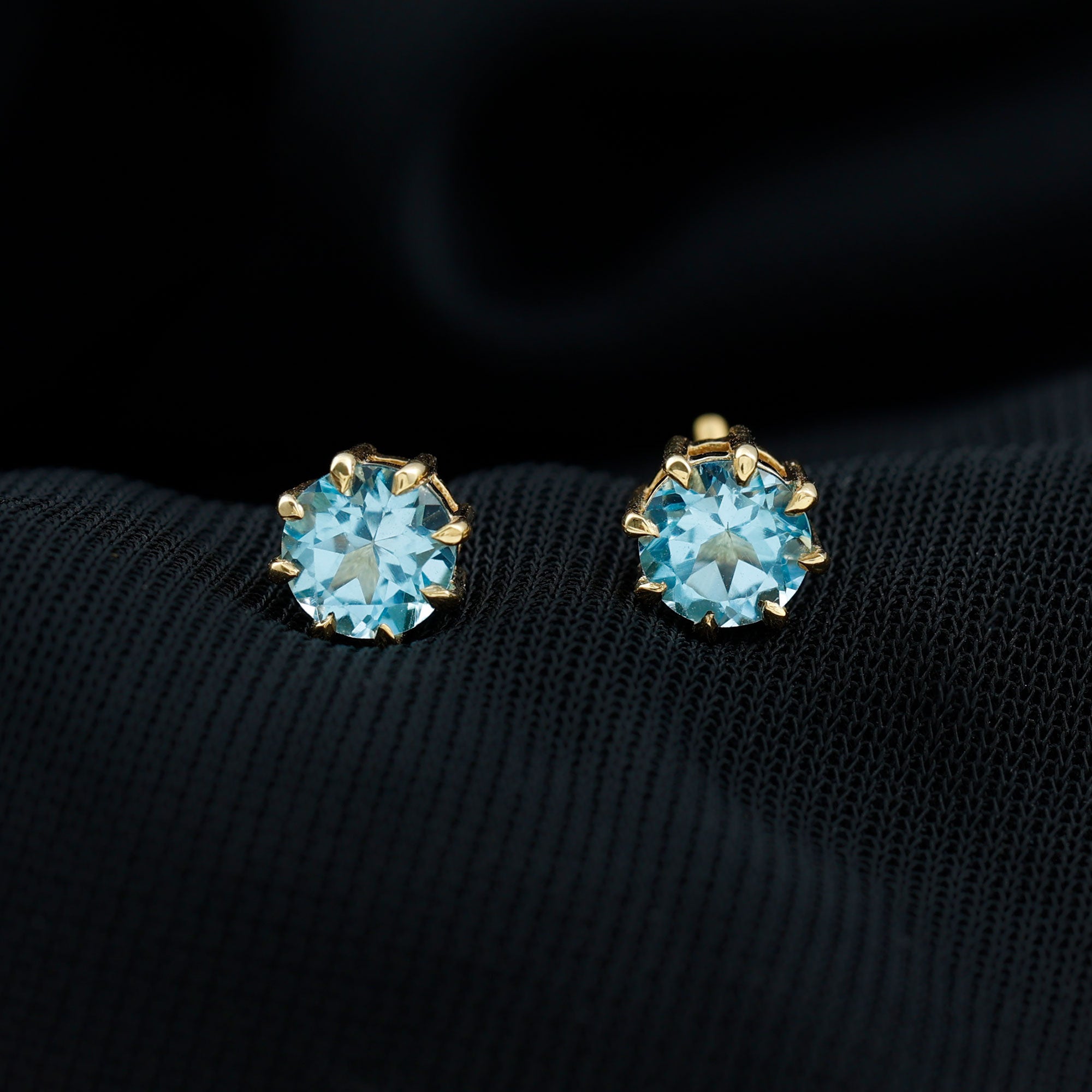 Natural Swiss Blue Topaz Solitaire Stud Earrings in 8 Claw Prong Setting Swiss Blue Topaz - ( AAA ) - Quality - Rosec Jewels