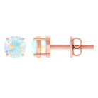 Round Shape Genuine Ethiopian Opal Solitaire Stud Earrings Ethiopian Opal - ( AAA ) - Quality - Rosec Jewels