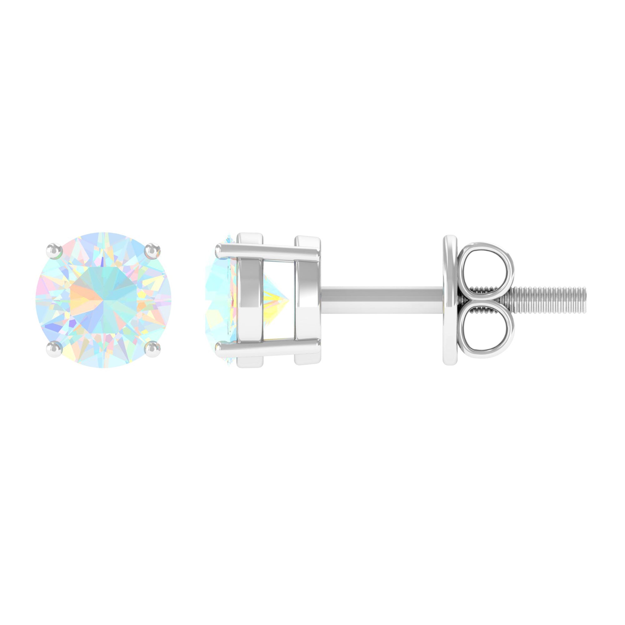 Round Shape Genuine Ethiopian Opal Solitaire Stud Earrings Ethiopian Opal - ( AAA ) - Quality - Rosec Jewels