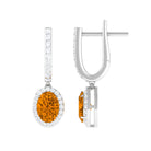 Classic Oval Citrine Hoop Drop Earrings with Moissanite Halo Citrine - ( AAA ) - Quality - Rosec Jewels