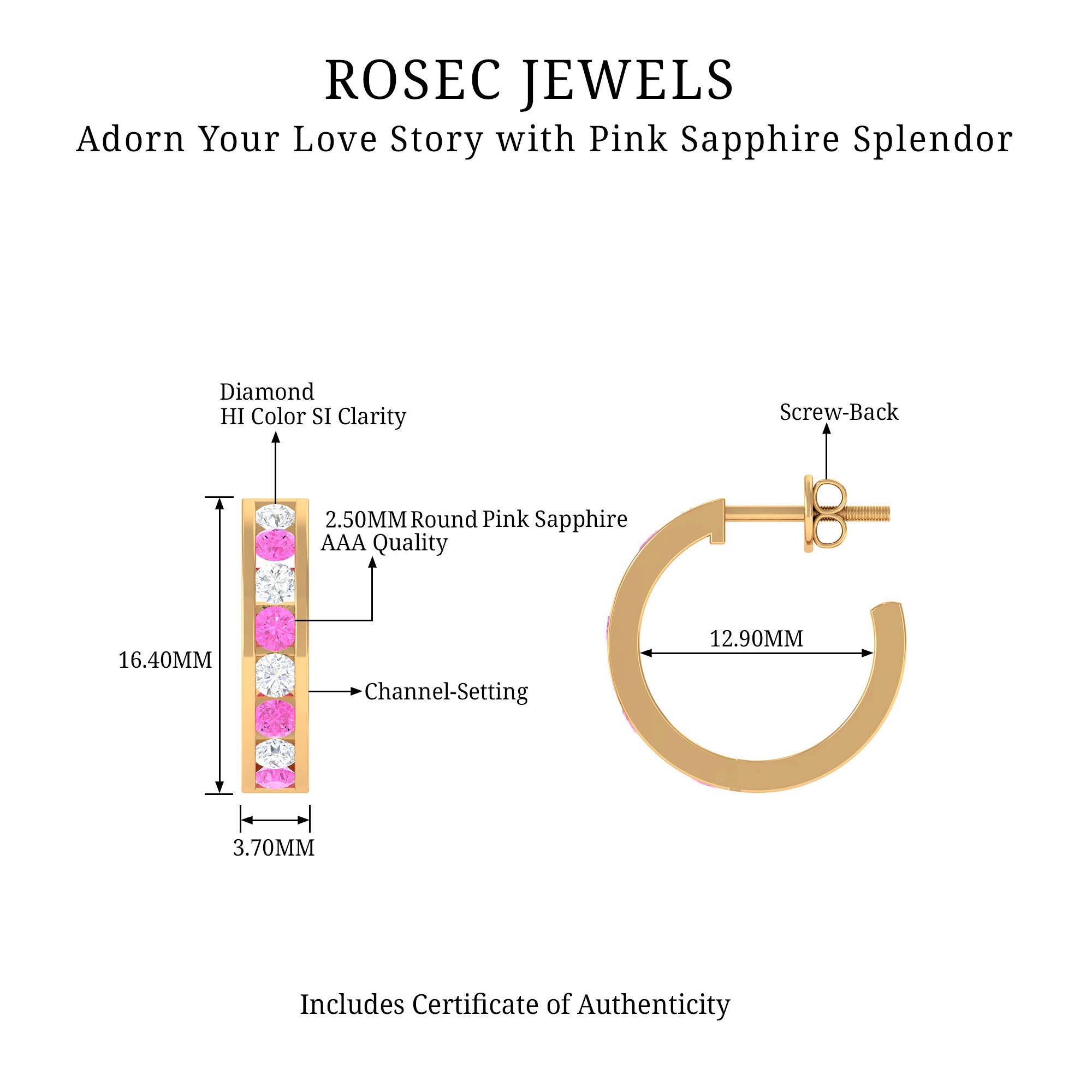 Channel Set Pink Sapphire and Diamond Half Eternity Hinged Hoop Earrings Pink Sapphire - ( AAA ) - Quality - Rosec Jewels