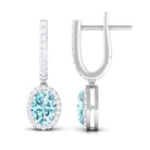 Classic Oval Cut Aquamarine and Diamond Hoop Drop Earrings Aquamarine - ( AAA ) - Quality - Rosec Jewels