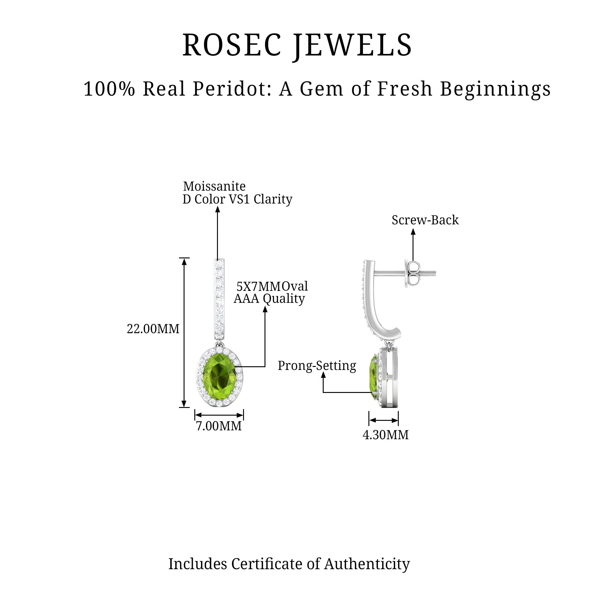 2 CT Claw Set Peridot and Moissanite Drop Hoop Earrings Peridot - ( AAA ) - Quality - Rosec Jewels